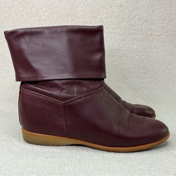 Vintage Heartland Leather Fold-Over Boots-Maroon/Burgundy-Womens 6.5-Vtg-90s-80s - Picture 2 of 12